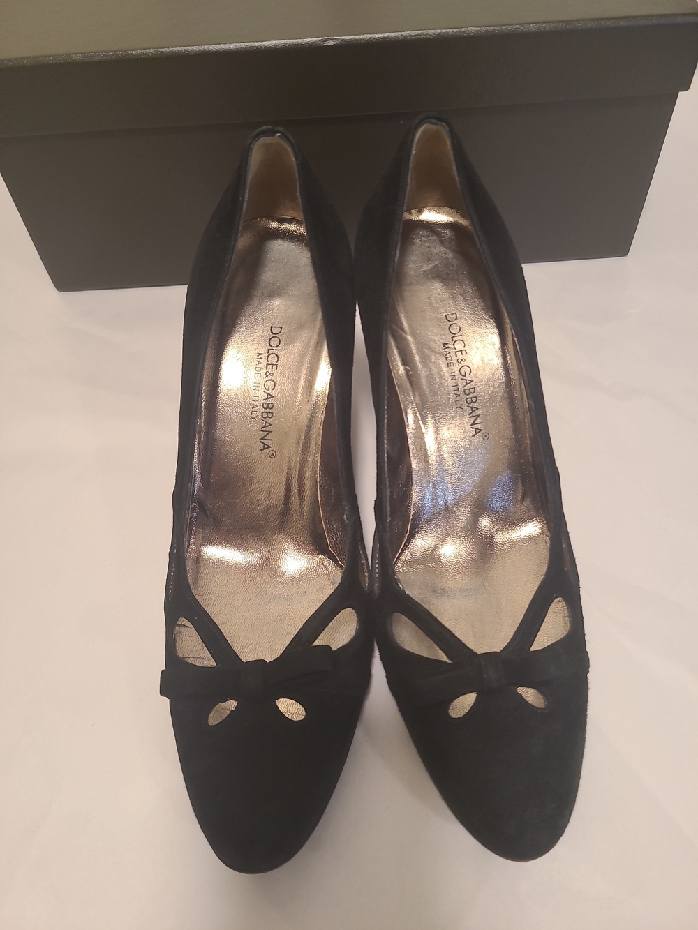 Dolce & Gabbana Black Suede Bow Pointed-Toe Pumps